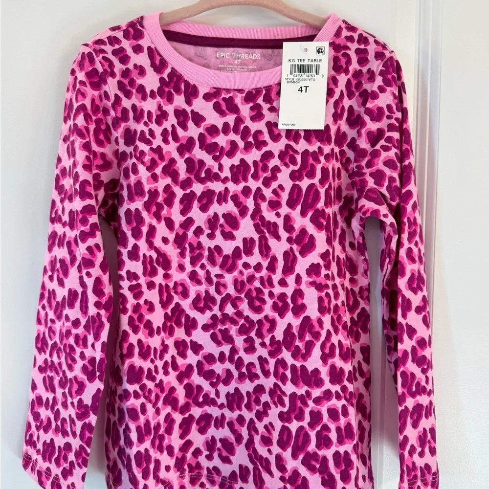 Epic Threads Magenta&Pink Sweatshirt and Long Sleeve Leopard Print top (Size 4T)